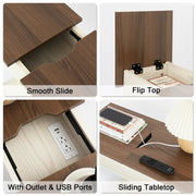Industrial End Table with Charging Station – USB Ports & Power Outlet, Rustic Wood & Metal Design -Natural/SW9706AMM1