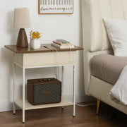 Industrial End Table with Charging Station – USB Ports & Power Outlet, Rustic Wood & Metal Design -Black/SW9706AMKA