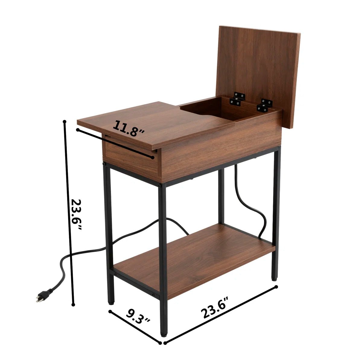 Industrial End Table with Charging Station – USB Ports & Power Outlet, Rustic Wood & Metal Design -Brown/SW9706AMNR