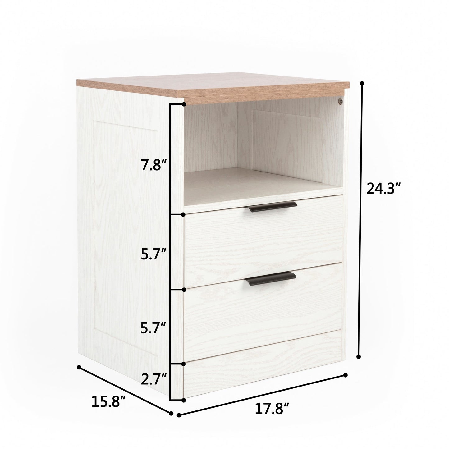 LED Wood Nightstand with 2 Drawers - White/SW9707ALWT