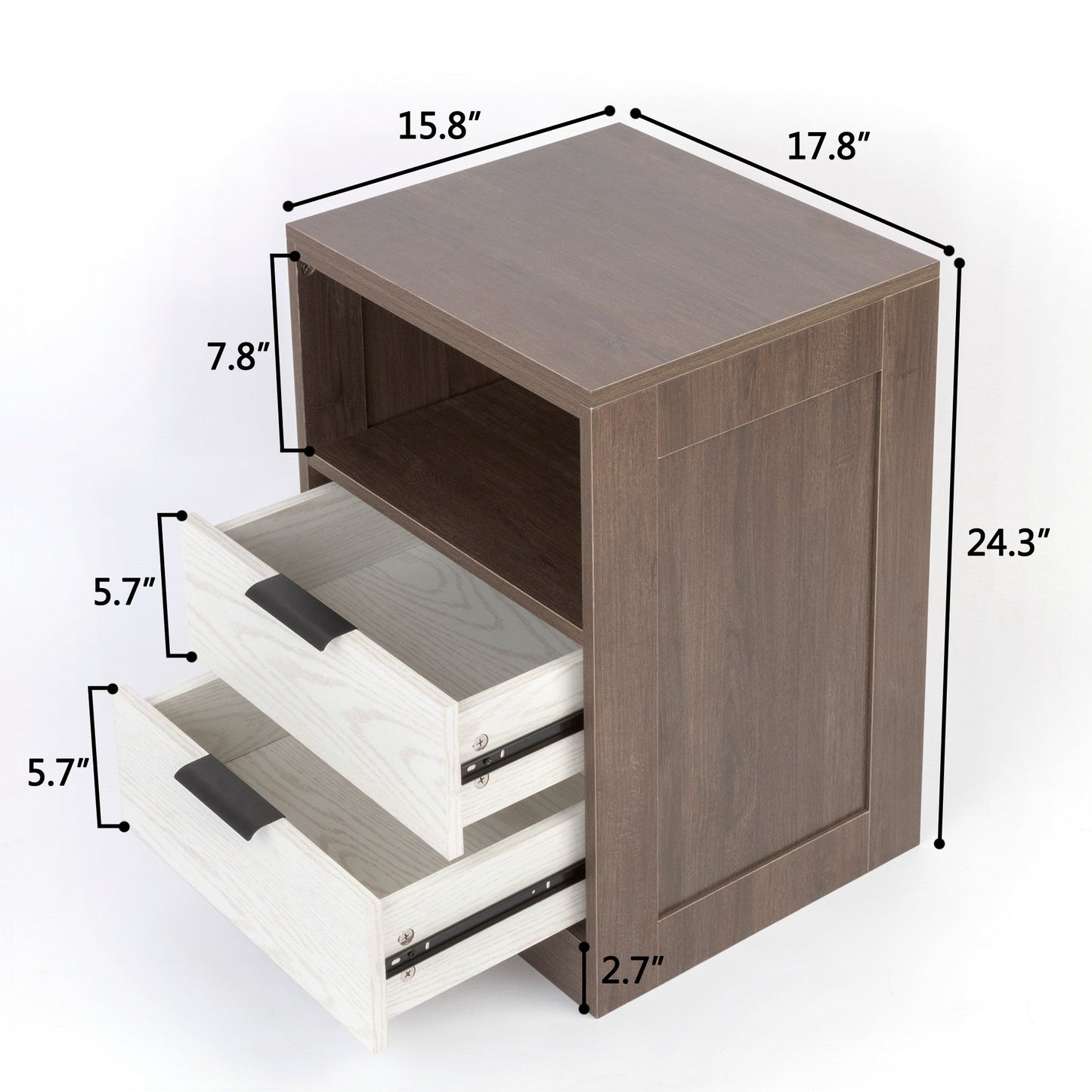 LED Wood Nightstand with 2 Drawers - Black/SW9707ALNH
