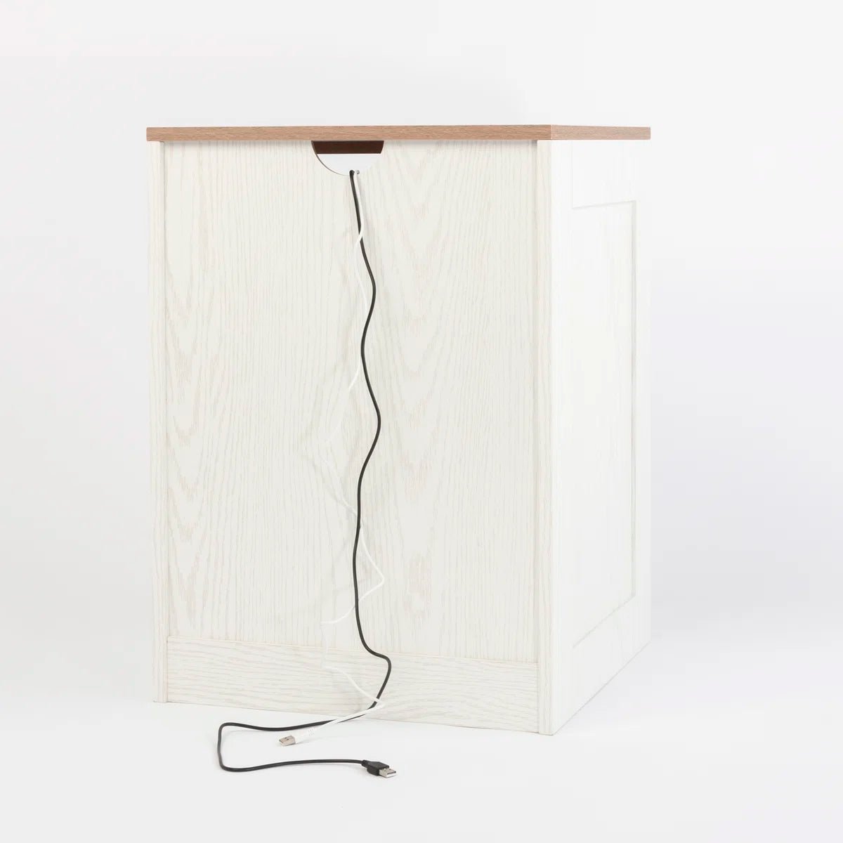 LED Wood Nightstand with Charging Station - White/SW9707CLWT