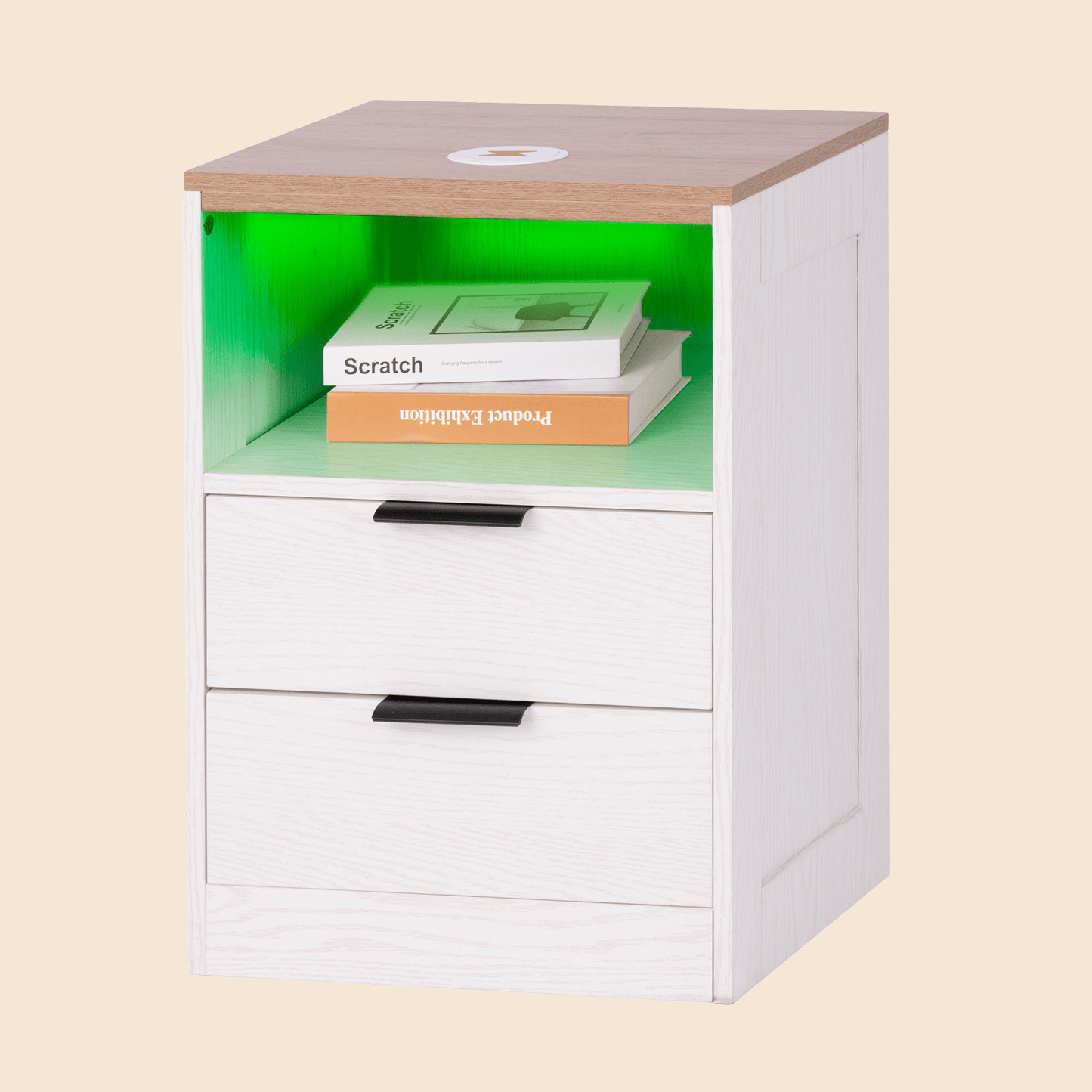 LED Wood Nightstand with Charging Station - White/SW9707CLWT