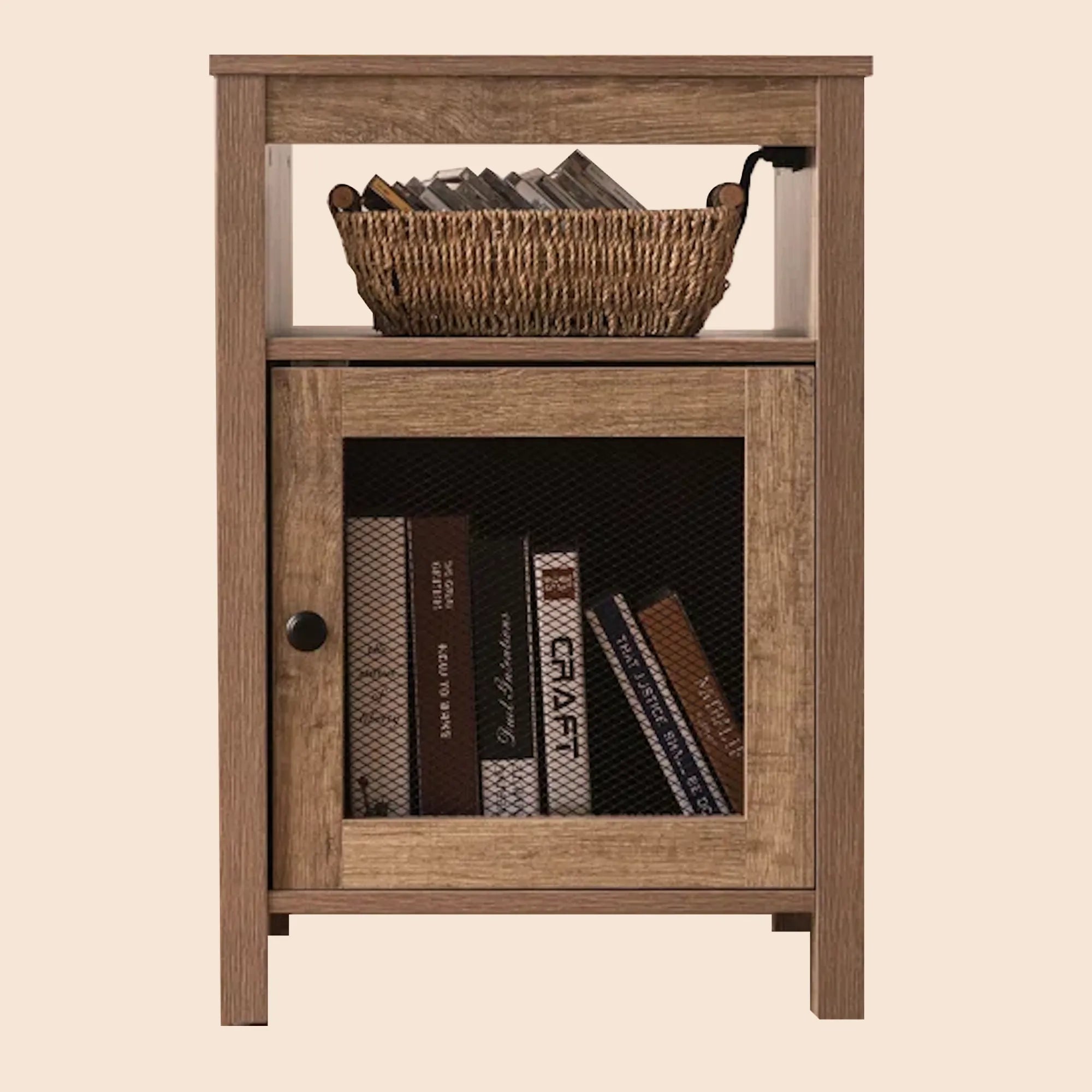Lusten Wood Nightstand with Outlet - Natural/SW3012AMWI