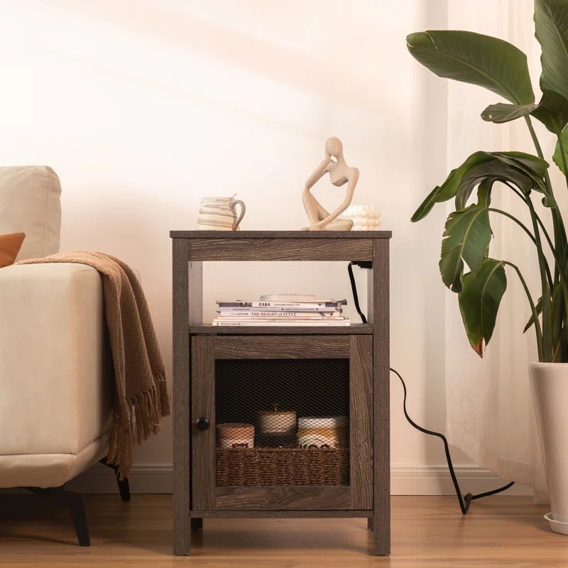 Lusten Wood Nightstand with Outlet - Gray/SW3012AMNL