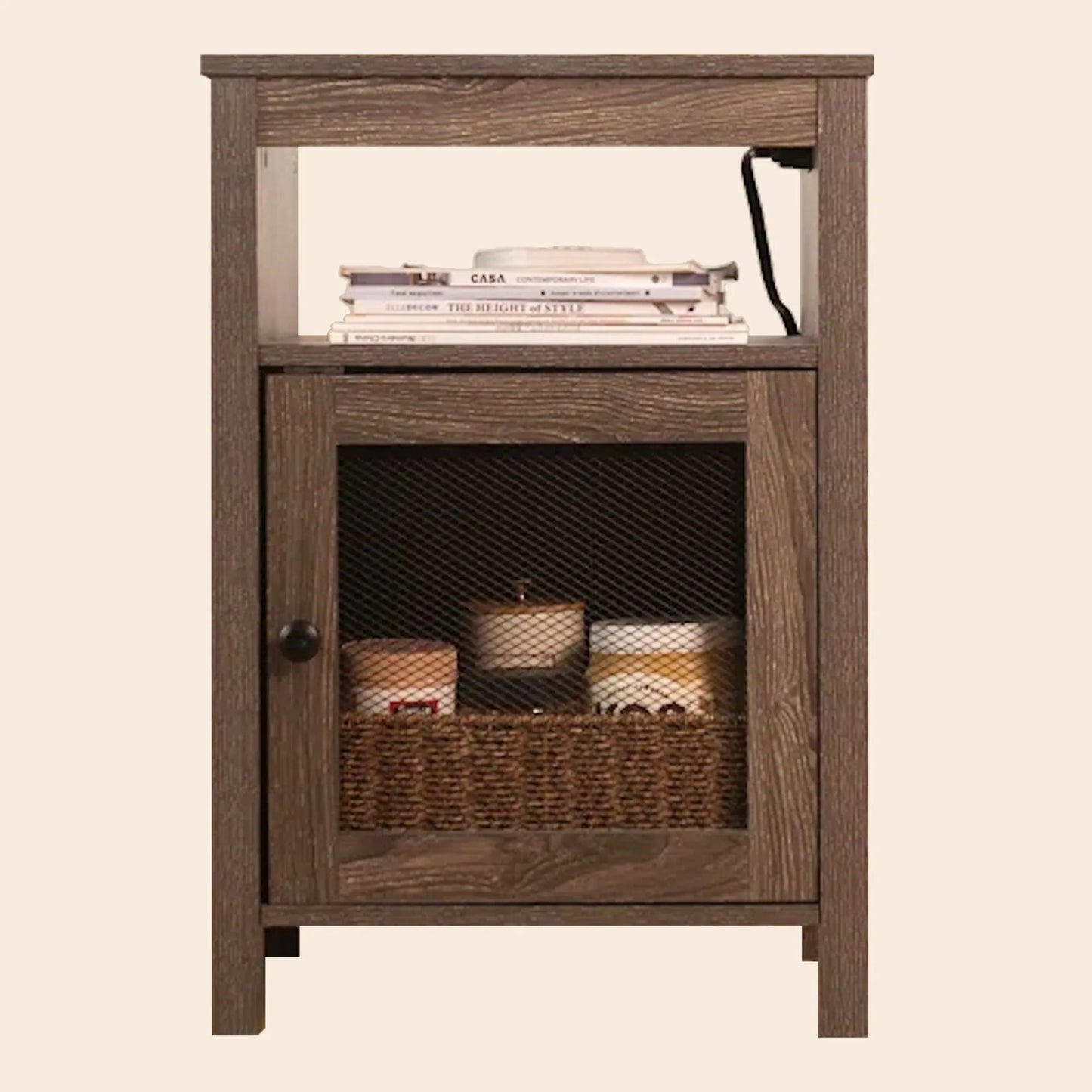 Lusten Wood Nightstand with Outlet - Gray/SW3012AMNL