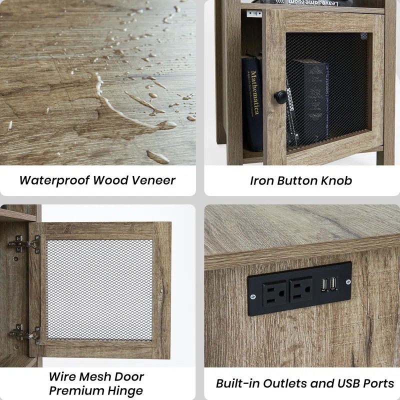 Lusten Wood Nightstand with Outlet - Natural/SW3012AMWI