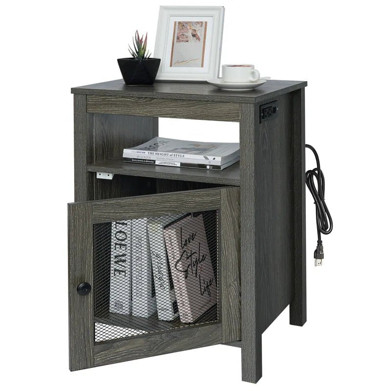 Lusten Wood Nightstand with Outlet - Gray/SW3012AMNL