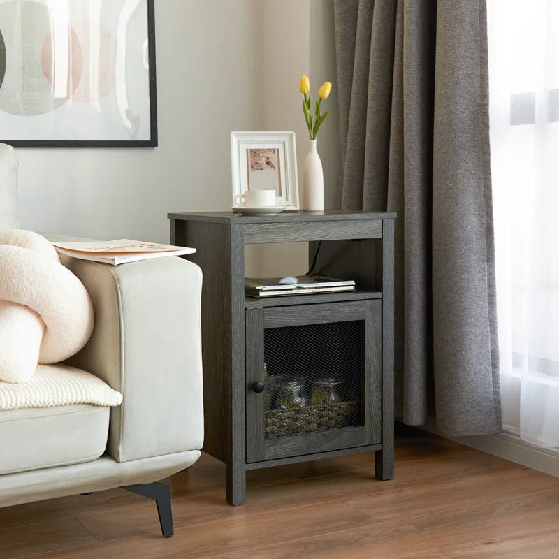 Lusten Wood Nightstand with Outlet - Gray/SW3012AMNL