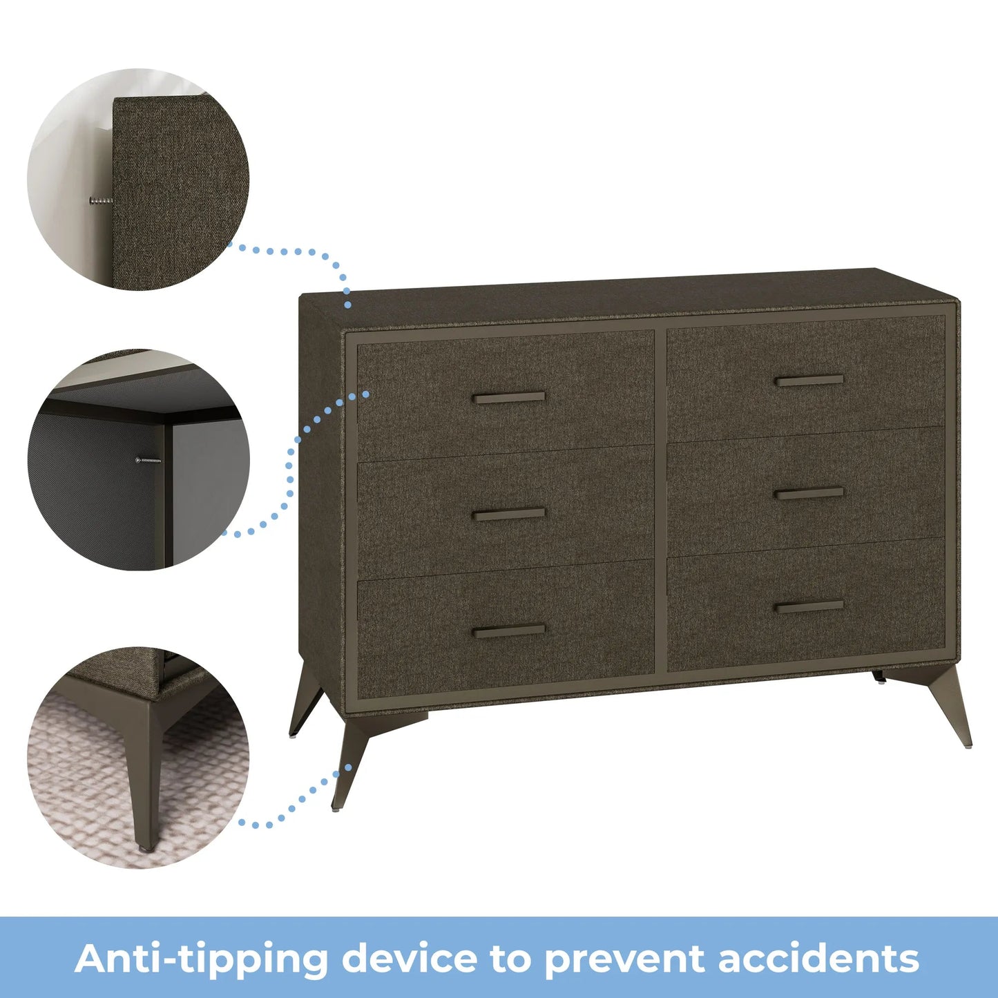 Mid-Century Modern 6-Drawer Wood Storage Cabinet with Tapered Legs -Brown/SW9727AHGT