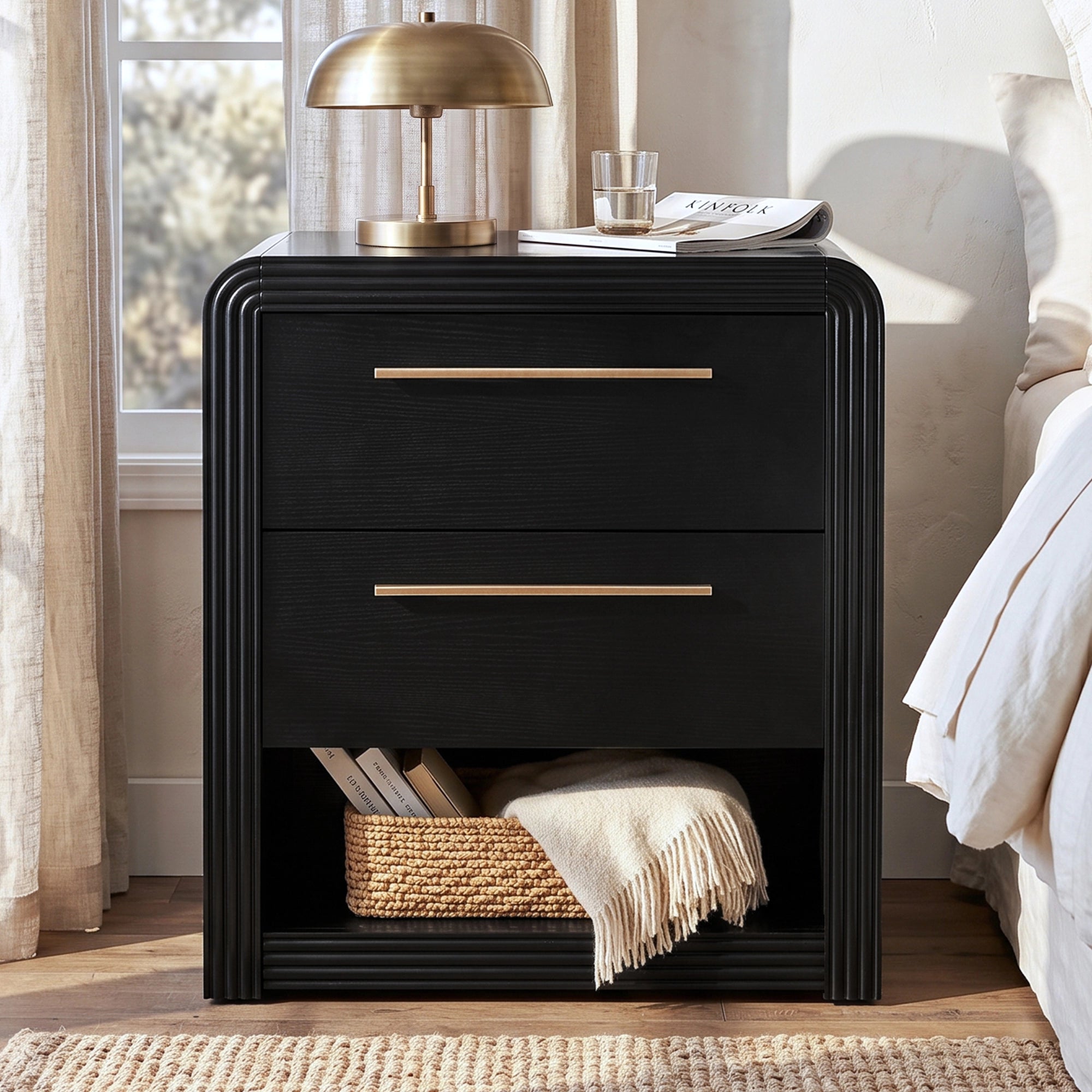 Modern Fluted Nightstand with 2 Drawers & Open Shelf - Well Zone | Furniture That Redefines Your Home Sanctuary
