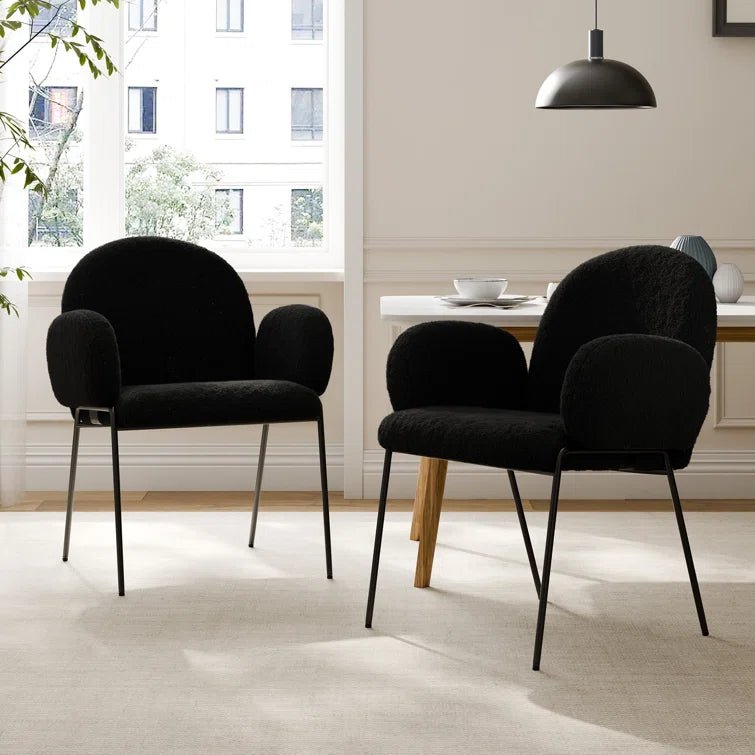 Modern Upholstered Boucle Dining Chair with Armrests and Large Seat (Set of 2) - Black/SW9806ALKAQ2