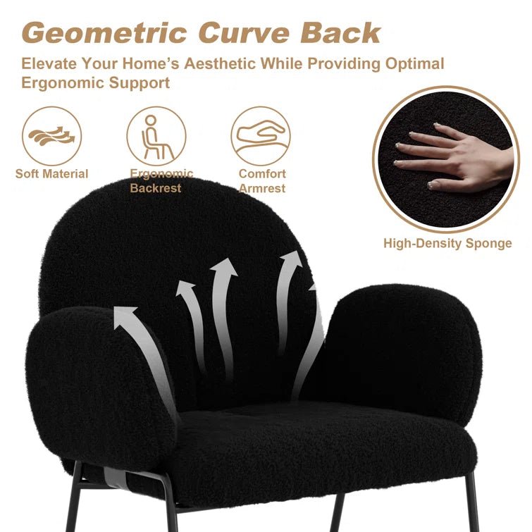 Modern Upholstered Boucle Dining Chair with Armrests and Large Seat (Set of 2) - Black/SW9806ALKAQ2