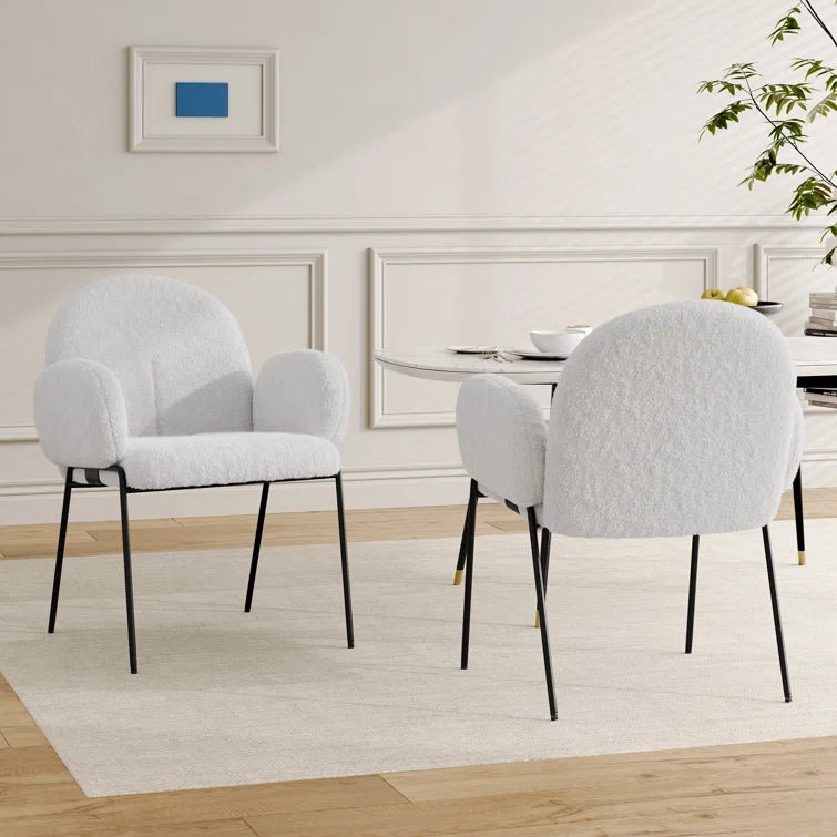 Modern Upholstered Boucle Dining Chair with Armrests and Large Seat (Set of 2) - White/SW9806ALWRQ2