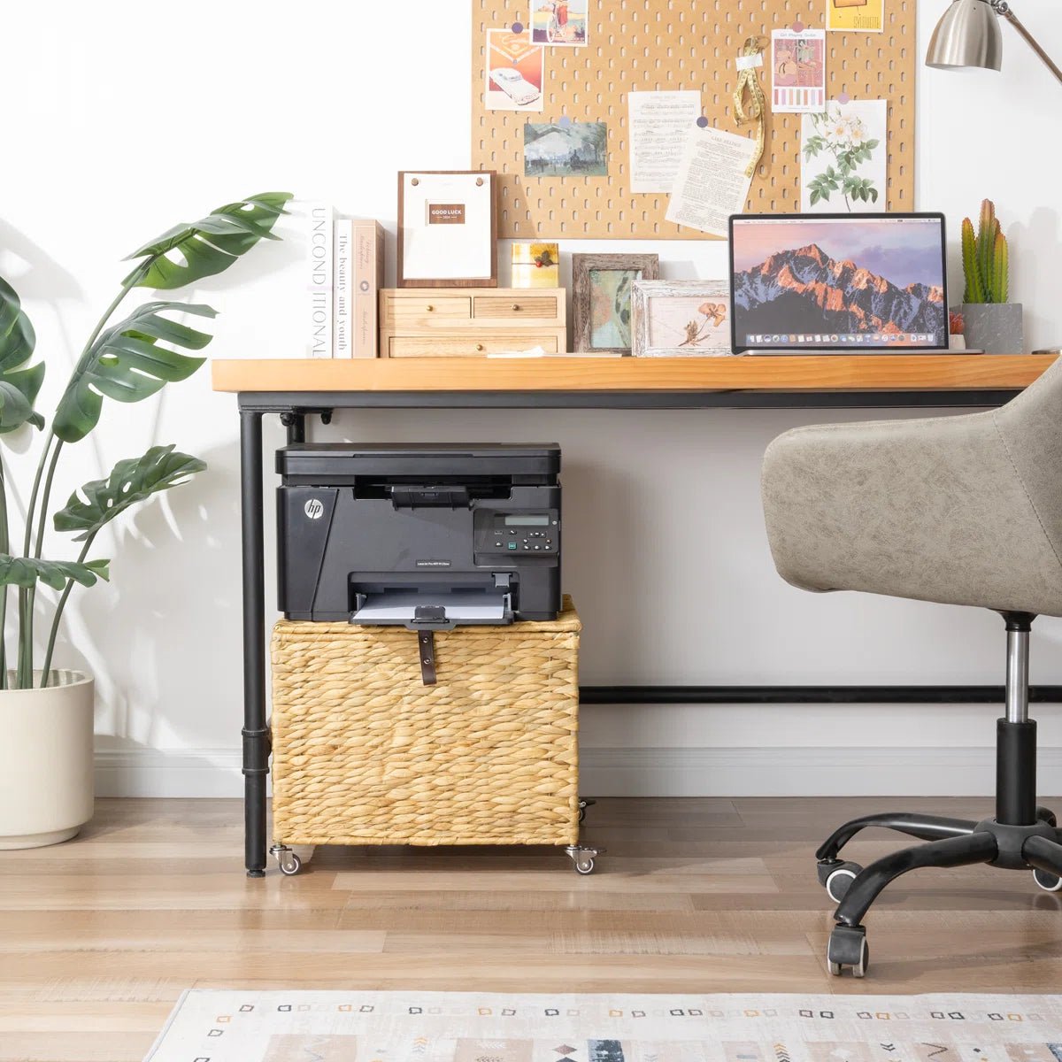 Natural Wicker Mobile File Box - Brown/SW9711CKTI