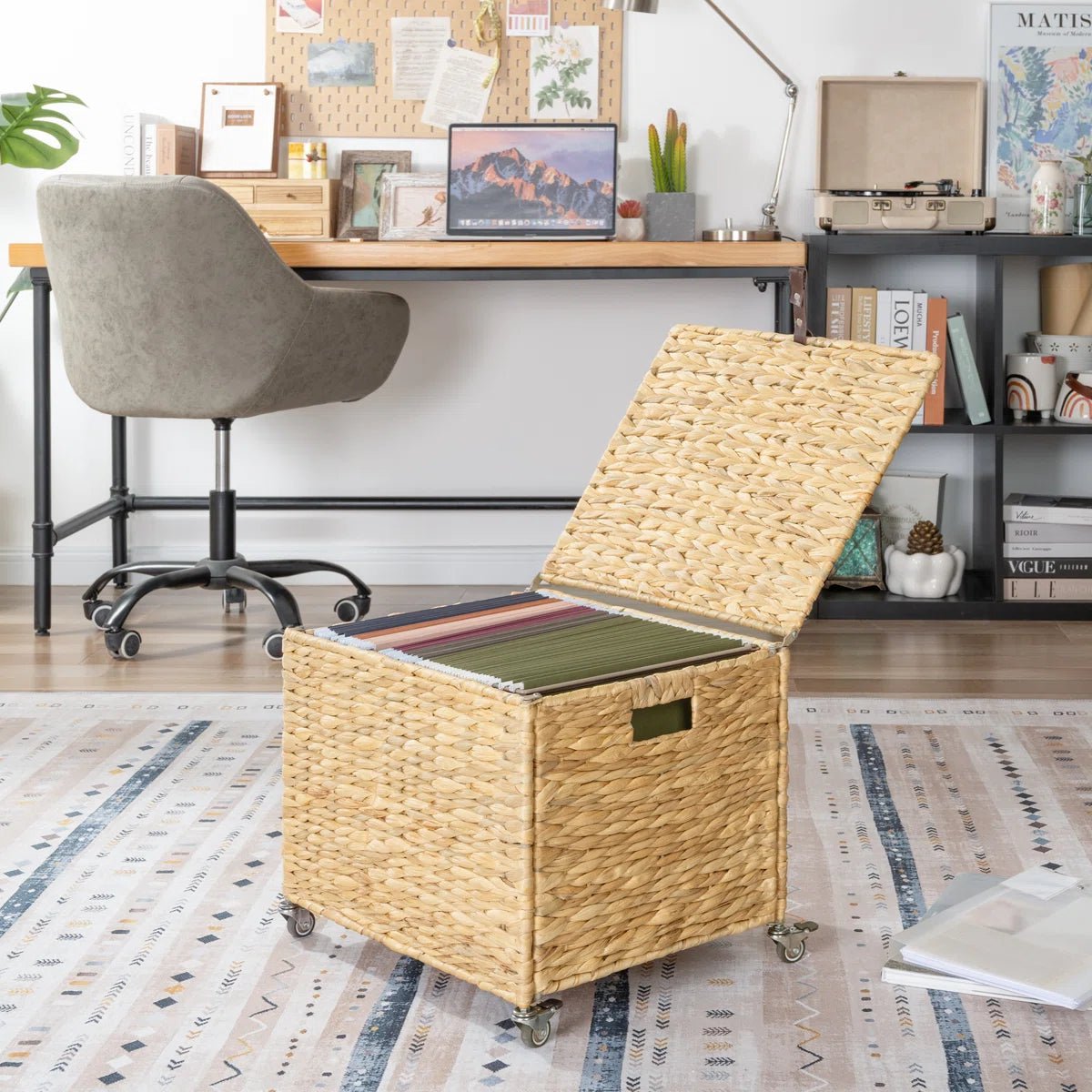 Natural Wicker Mobile File Box - Brown/SW9711CKTI