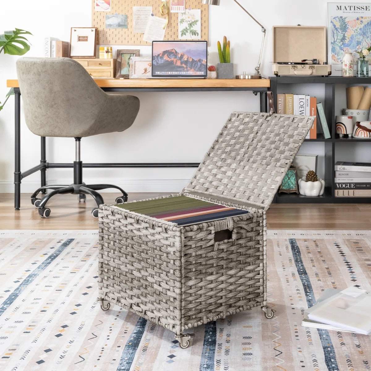 Natural Wicker Mobile File Box - Gray/SW9711CKEU
