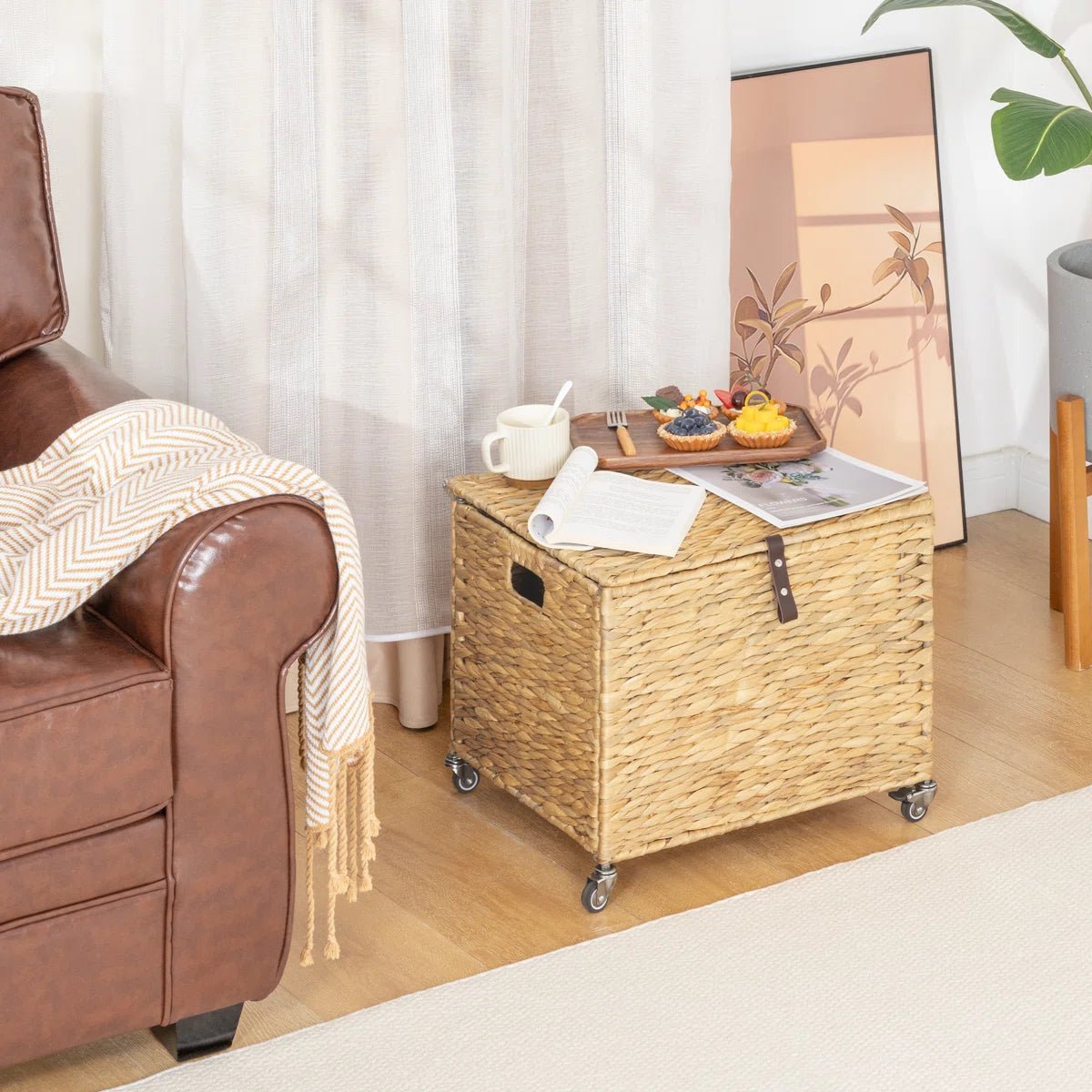 Natural Wicker Mobile File Box - Brown/SW9711CKTI
