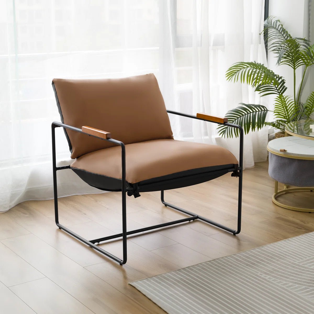 Oversize Accent Chair Upholstered Armchair with Double-sided Cushion -Brown/SW9802AJYH