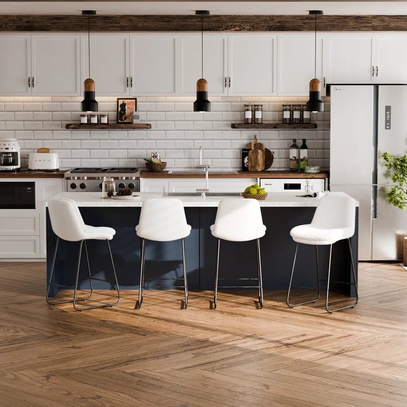 Upholstered Metal Frame Bar & Counter Stools With Backs (Set of 2) - White/SW9720ALWLQ2