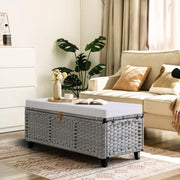 Wicker Upholstered Bench with Storage - Gray/SW9728BHEP
