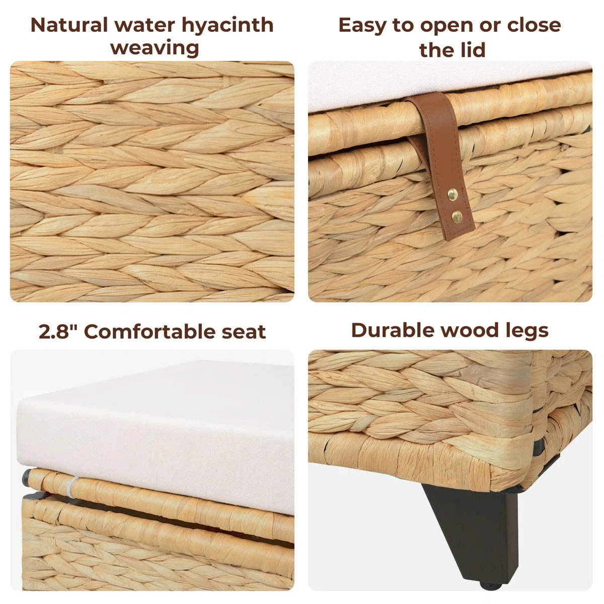 Wicker Upholstered Bench with Storage - Brown/SW9728BHTI