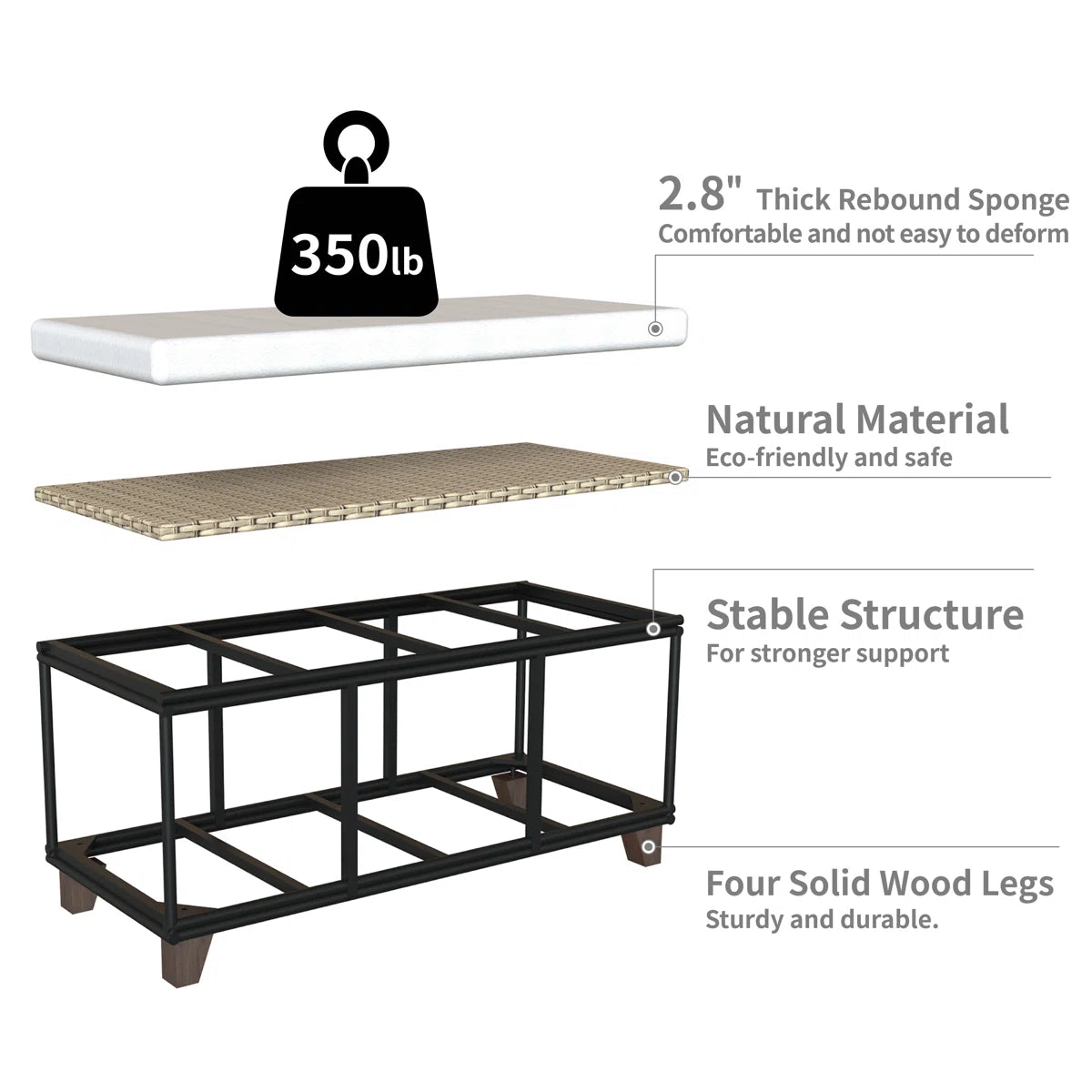 Wicker Upholstered Bench with Storage - Gray/SW9728BHEP