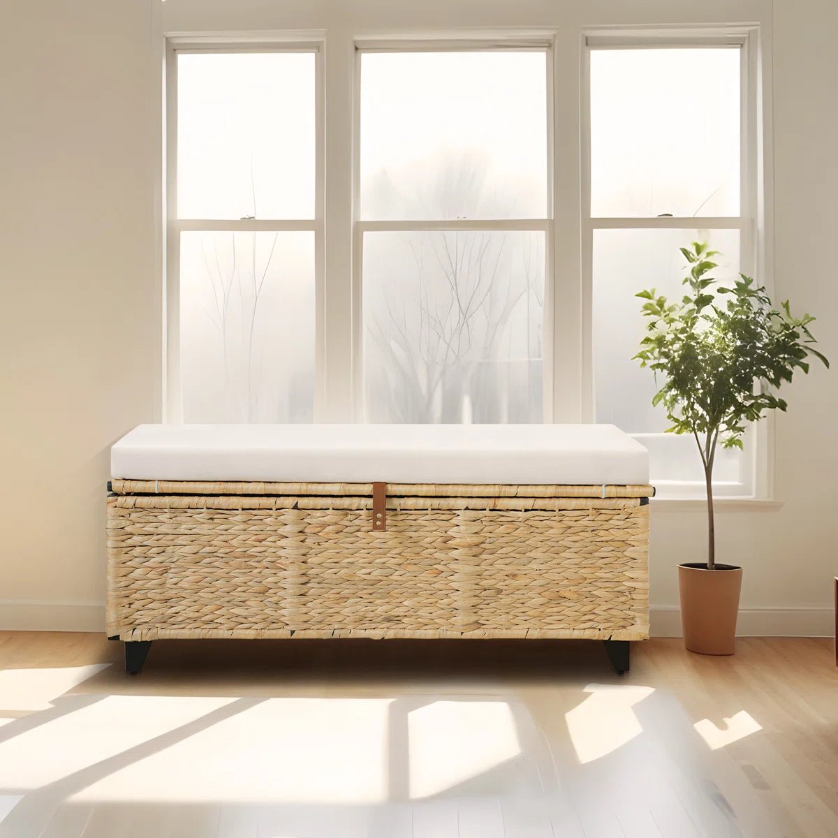 Wicker Upholstered Bench with Storage - Brown/SW9728BHTI