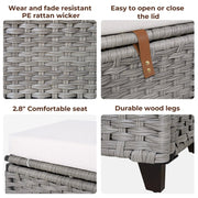 Wicker Upholstered Bench with Storage - Gray/SW9728BHEP