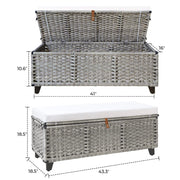 Wicker Upholstered Bench with Storage - Gray/SW9728BHEP