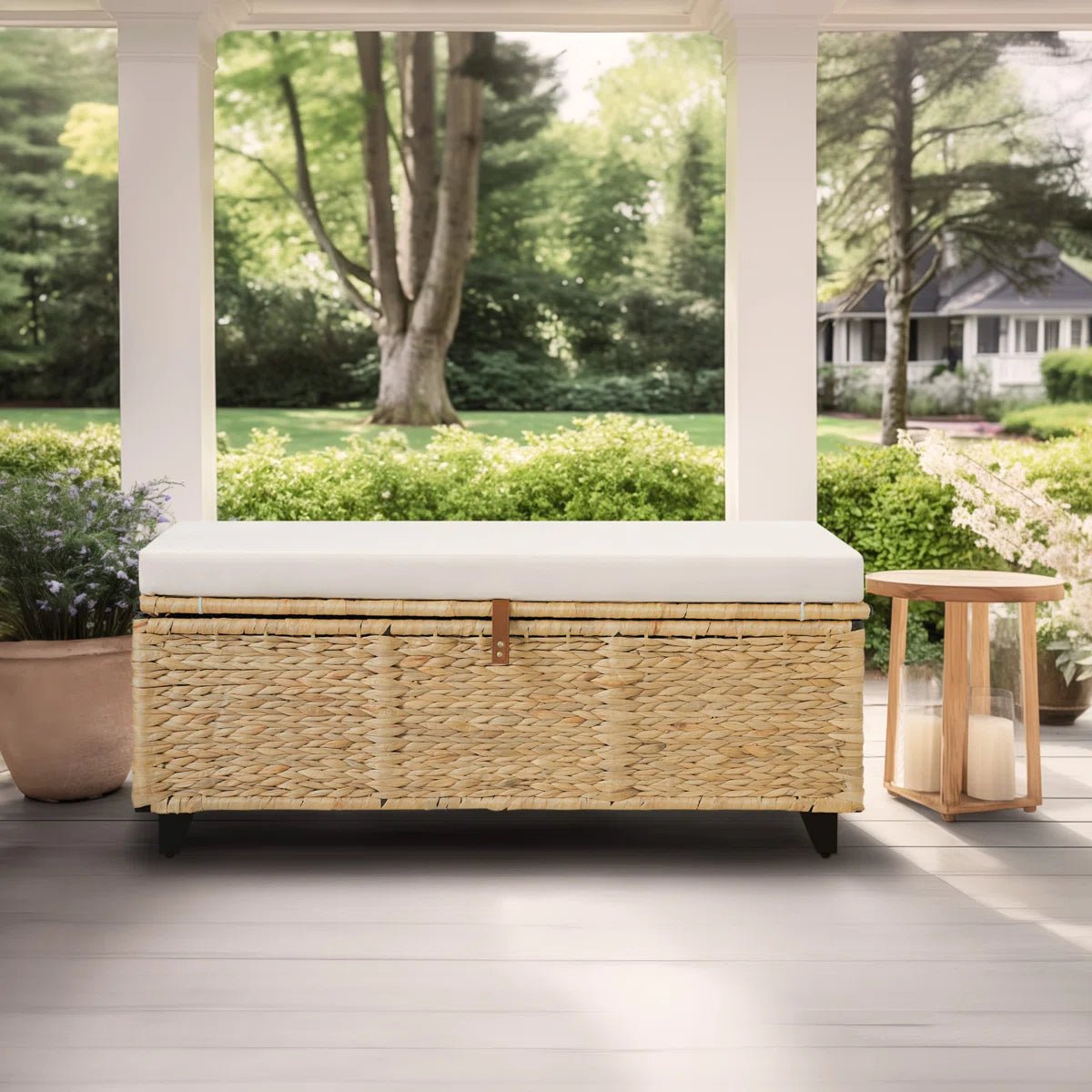 Wicker Upholstered Bench with Storage - Brown/SW9728BHTI
