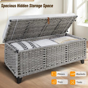 Wicker Upholstered Bench with Storage - Gray/SW9728BHEP