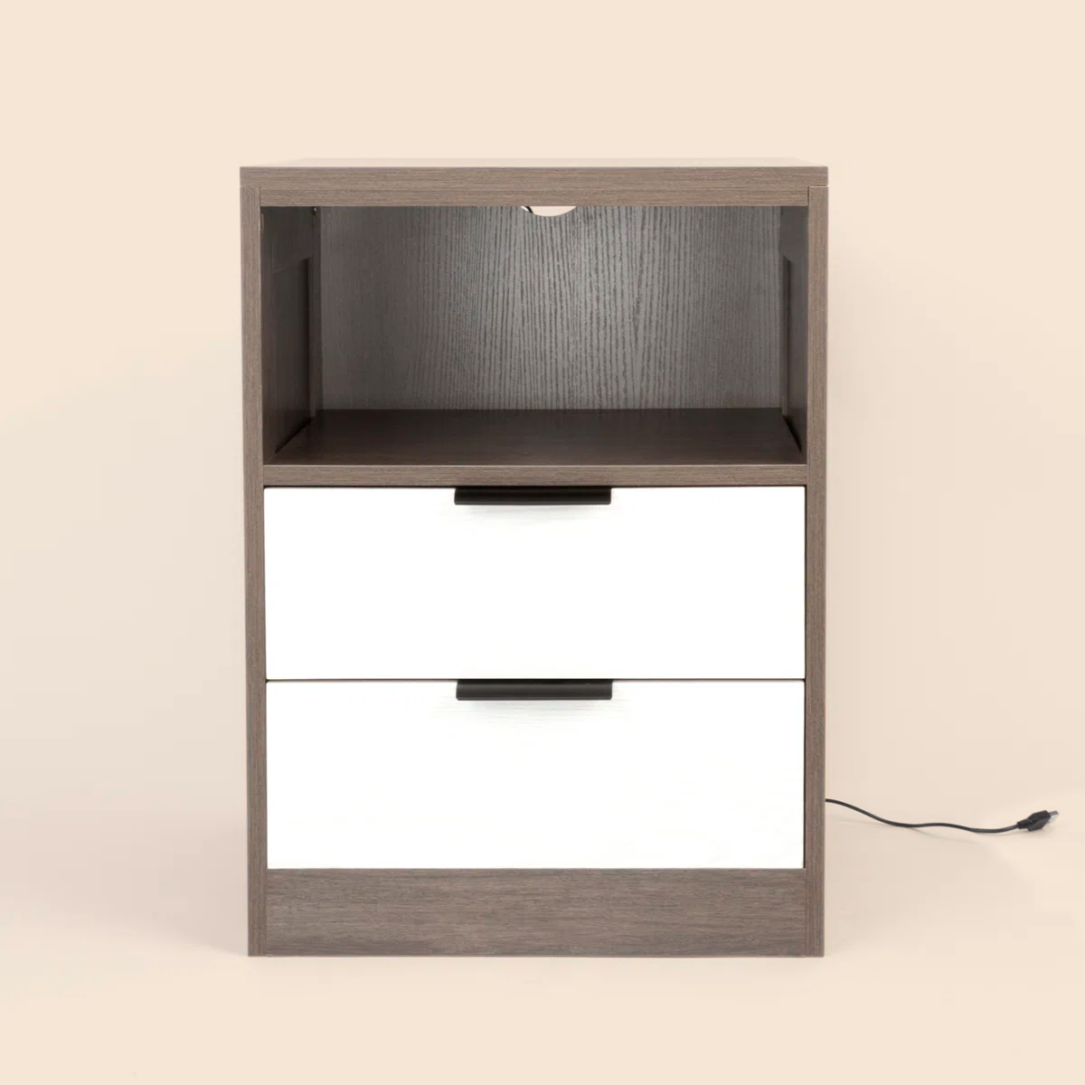 LED Wood Nightstand with 2 Drawers - Black/SW9707ALNH