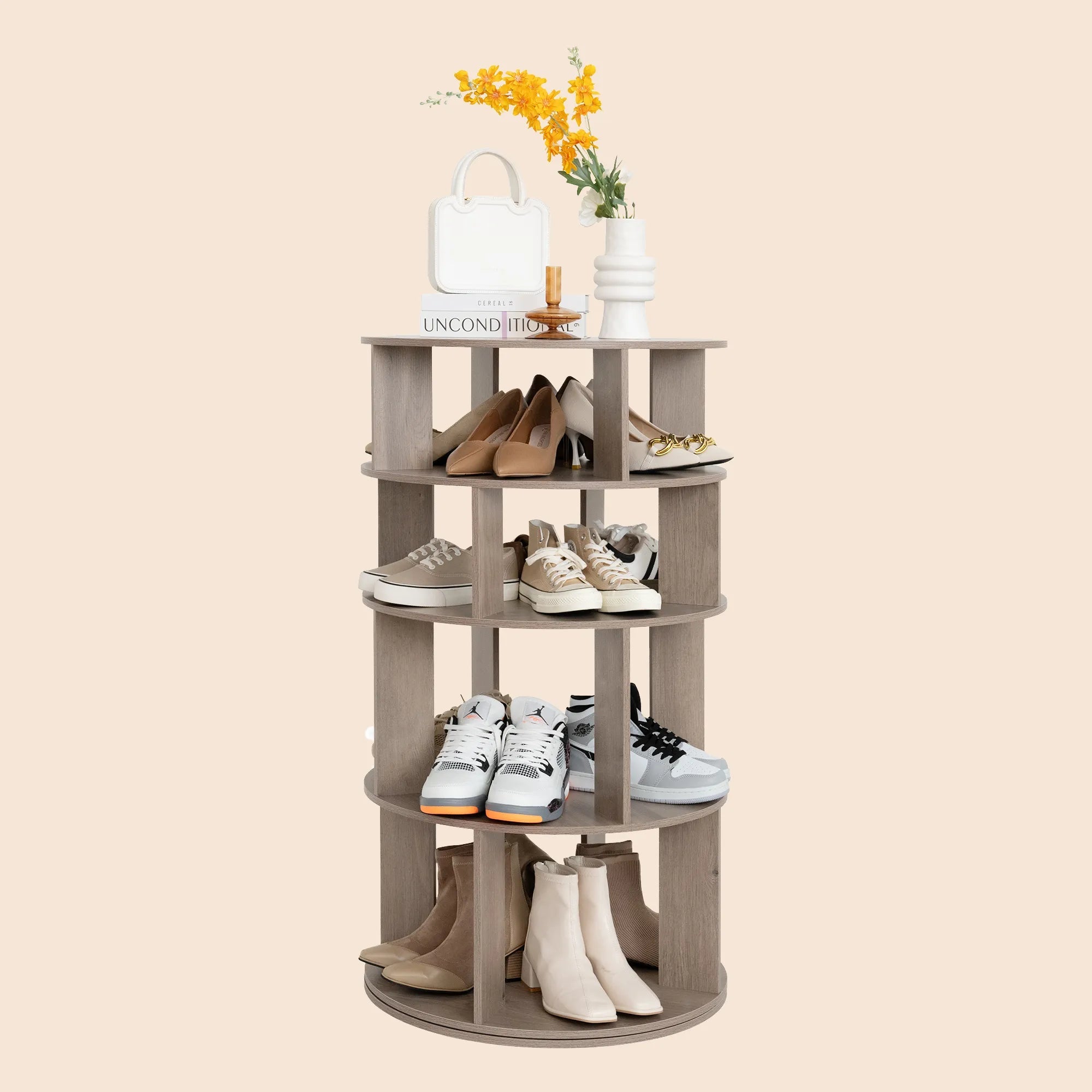 16 Pair Rotating Shoe Rack - Gray/SW9718AHES