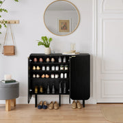 22 Pair Modern Fluted Shoe Cabinet with Adjustable Shelves - Black/SW9709ALWN-1