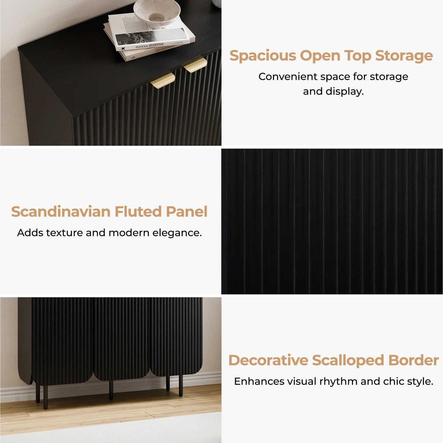 22 Pair Modern Fluted Shoe Cabinet with Adjustable Shelves - Black/SW9709ALWN-1