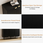 22 Pair Modern Fluted Shoe Cabinet with Adjustable Shelves - Black/SW9709ALWN-1