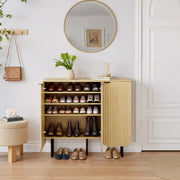 22 Pair Modern Fluted Shoe Cabinet with Adjustable Shelves - Natural/SW9709ALWN-2
