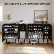 22 Pair Modern Fluted Shoe Cabinet with Adjustable Shelves - Black/SW9709ALWN-1