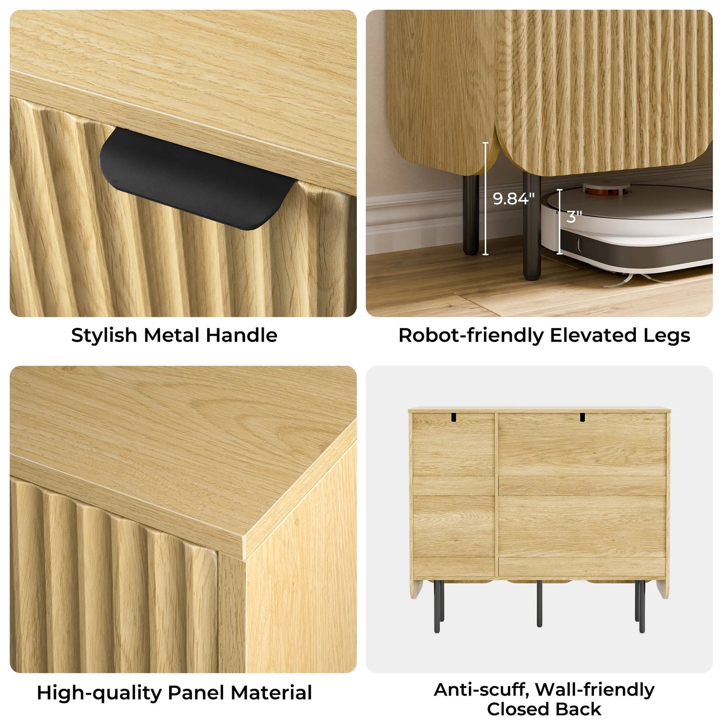 22 Pair Modern Fluted Shoe Cabinet with Adjustable Shelves - Natural/SW9709ALWN-2