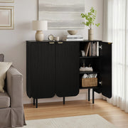 22 Pair Modern Fluted Shoe Cabinet with Adjustable Shelves - Black/SW9709ALWN-1