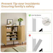 22 Pair Modern Fluted Shoe Cabinet with Adjustable Shelves - Natural/SW9709ALWN-2