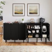 22 Pair Modern Fluted Shoe Cabinet with Adjustable Shelves - Black/SW9709ALWN-1