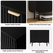 22 Pair Modern Fluted Shoe Cabinet with Adjustable Shelves - Black/SW9709ALWN-1