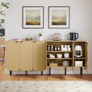 22 Pair Modern Fluted Shoe Cabinet with Adjustable Shelves - Natural/SW9709ALWN-2