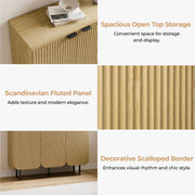 22 Pair Modern Fluted Shoe Cabinet with Adjustable Shelves - Natural/SW9709ALWN-2