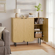 22 Pair Modern Fluted Shoe Cabinet with Adjustable Shelves - Natural/SW9709ALWN-2