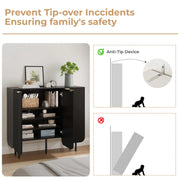 22 Pair Modern Fluted Shoe Cabinet with Adjustable Shelves - Black/SW9709ALWN-1