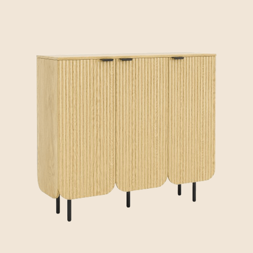 22 Pair Modern Fluted Shoe Cabinet with Adjustable Shelves - Natural/SW9709ALWN-2