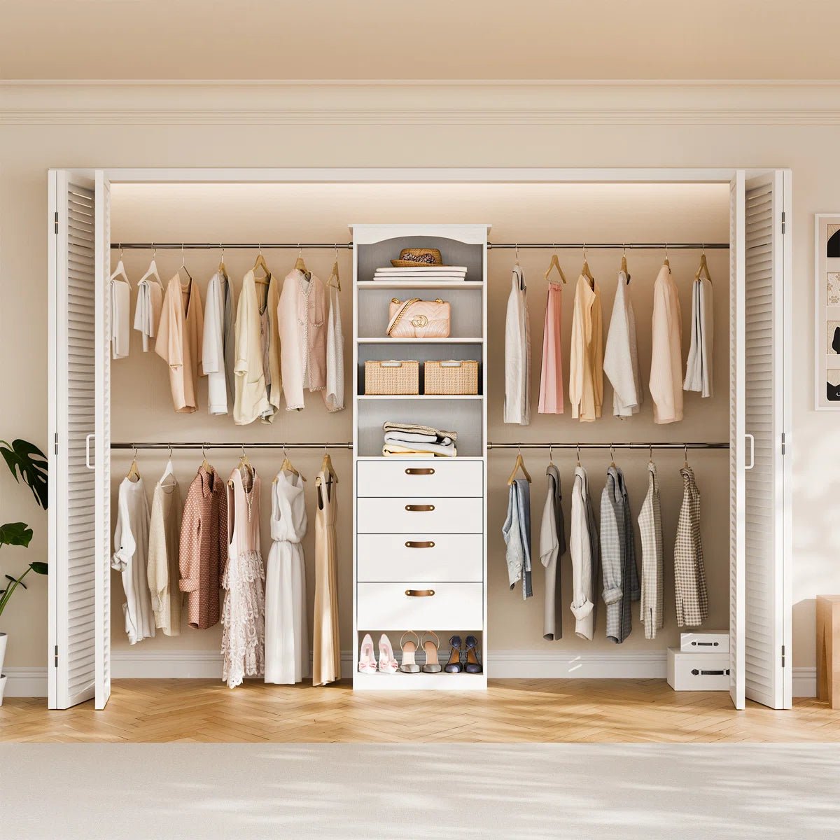 23.6" - 149.6" W Closet System with 4 Drawers & Rods - /SW9737BKWR